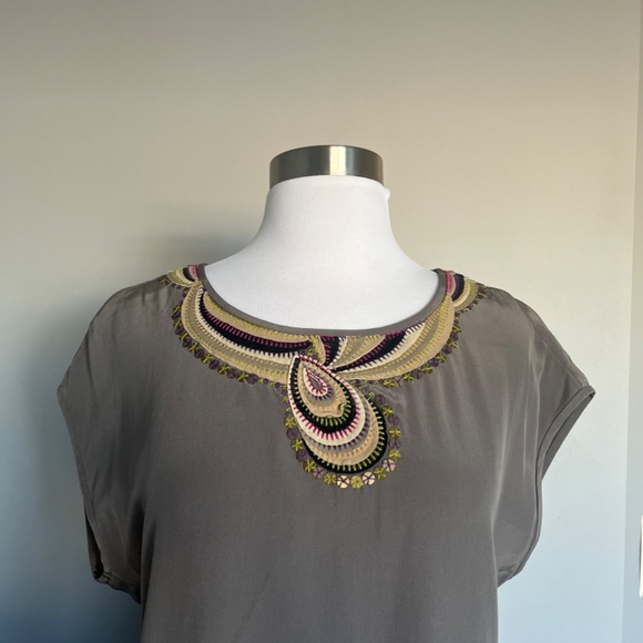 Trina Turk Silk Sheath Sleeveless Gray Leather Neck Embellishment Tunic Dress - Picture 11 of 14